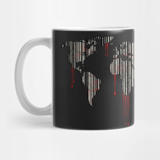 world map, barcode, blood dripping Mug